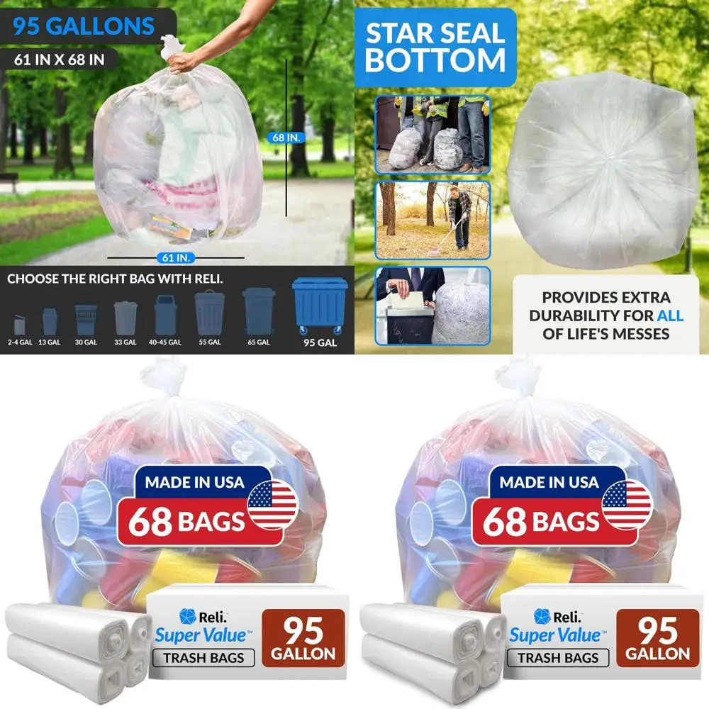 

Heavy-Duty Trash Bags, 95 Count | 68 Bags Included | Ideal for Large Cleanups (Clear)