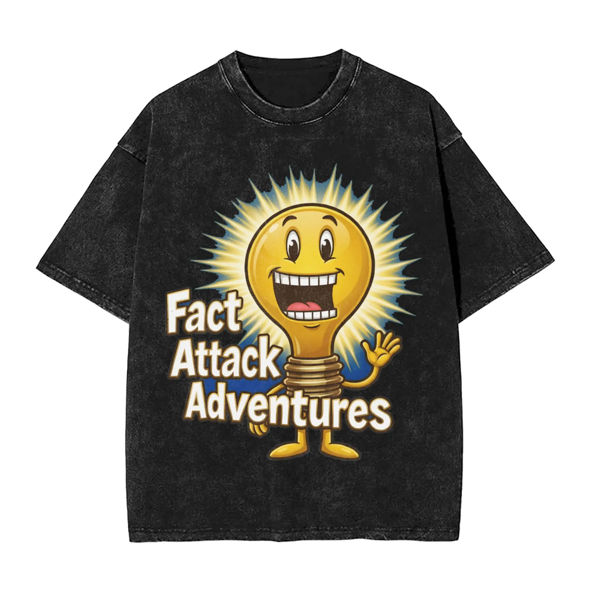 Fact Attack Adventures Lighty Washed T Shirt Streetwear Hip Hop Novelty T-Shirts  Tees for Men Women Short Sleeve Harajuku