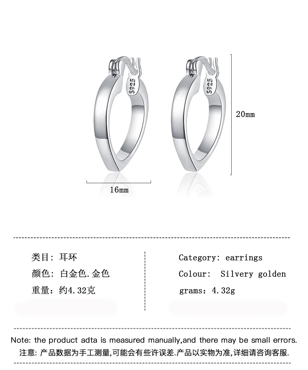 White Gemstone Hoop Earrings Fine Jewelry Gift 2026 Stamp 925 Sterling Silver Simple Check Fashion Ear Buckles for Women