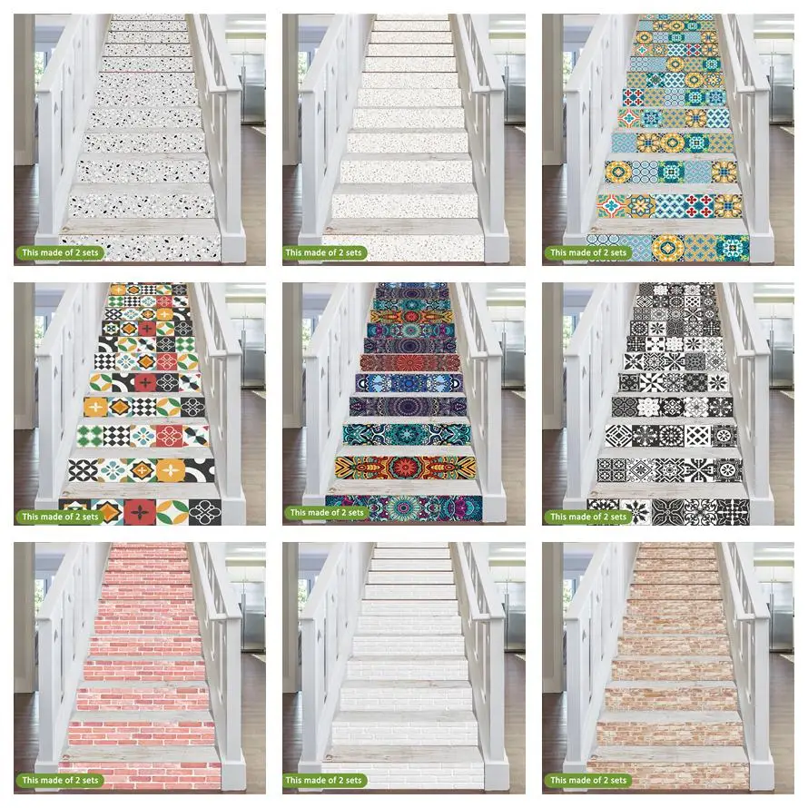 7/14pcs Terrazzo Brick Pattern Stairs Sticker Self Adhesive  Riser Stair Decal Home Decor Tile Sticker Geometric Staircase Mural