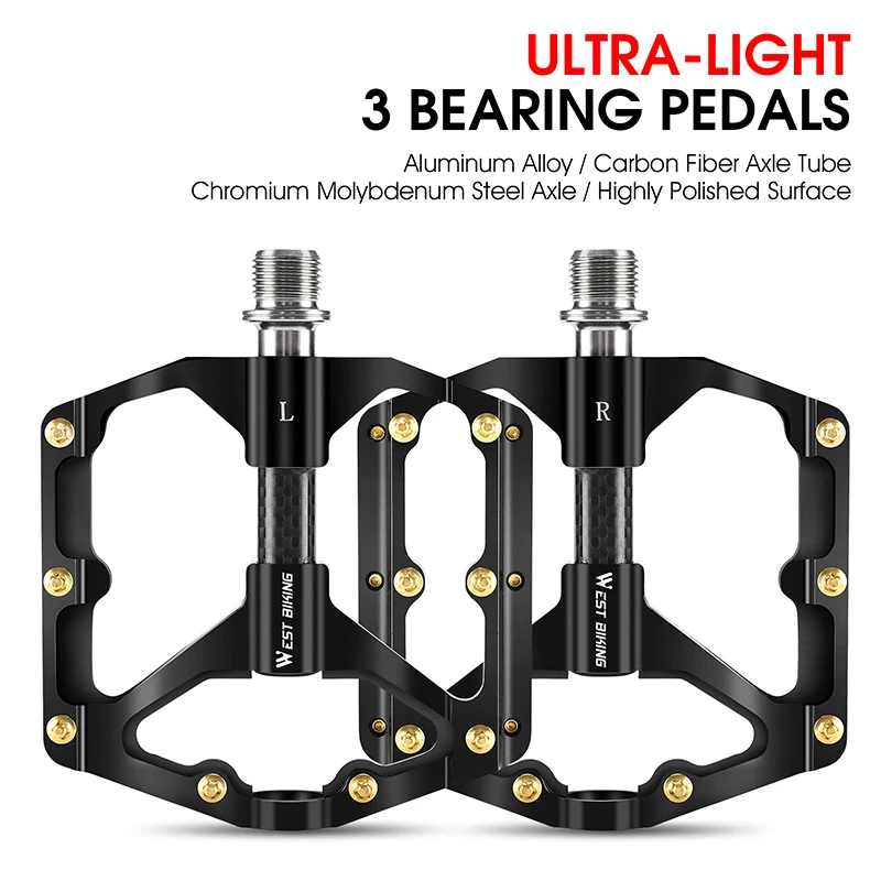 AliExpress West Biking WEST BIKING Bike Pedals MTB Flat Bicycle Pedals 9/16'' Lightweight Road Bike Pedals Carbon Fiber Sealed Bearing Platform Pedals