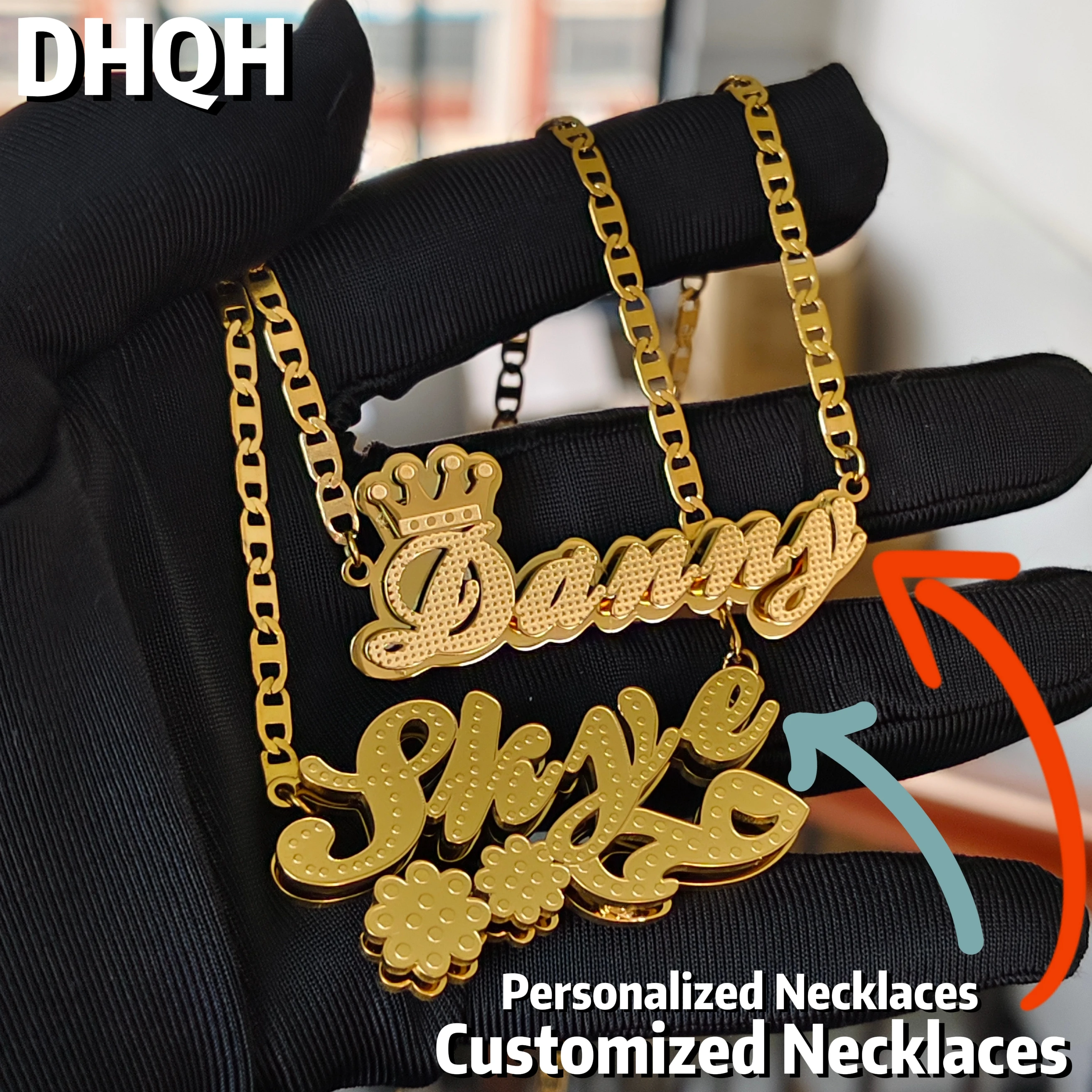 

DHQH 2025 Exquisite Customized Name Double-layer 3D Necklace Personalized Letter 3D Necklace Christmas Customized Nameplate Gift