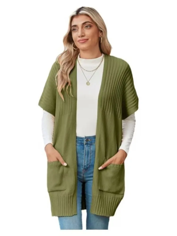 

Womans Fashion Knitted Cardigan Sweater Coats 2025 Autumn Winter Casual New Solid Pocket Loose Sweater Coat For Women