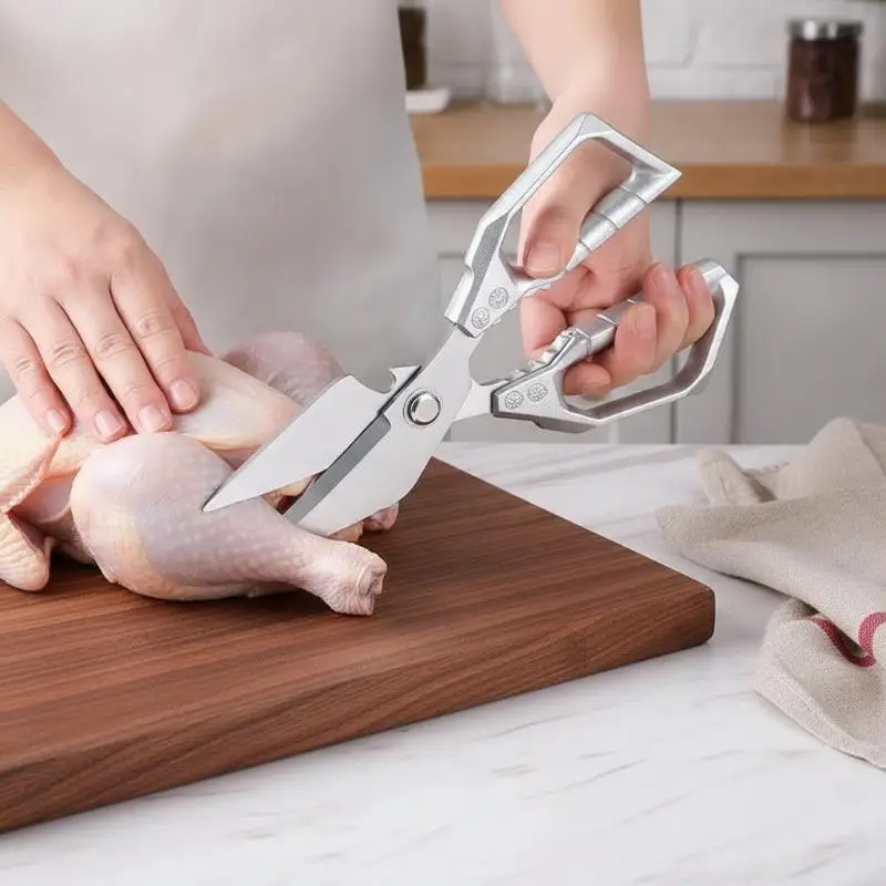 Heavy Duty Stainless Steel Kitchen Shears Non Slip Handle Multi Function For Home Cooking Meat Cutting Vegetable Prep