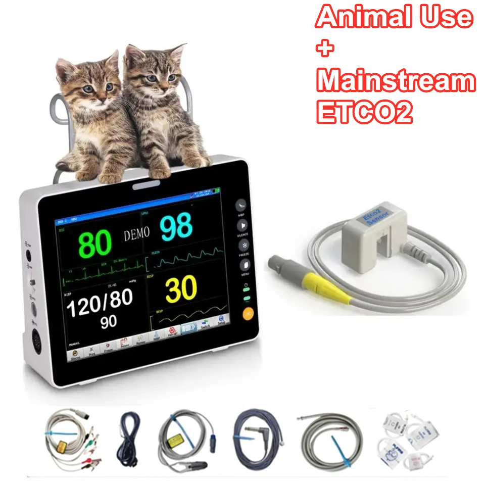Manufacture Price VET Pet Clinic Animal Use 8in Patient Monitor Multi-Parameter Support Optional Etco2 Reusable Feature