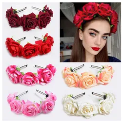 Halloween Red Rose Hair Band hairhoop Cosplay Costume Party Flannel Flowers Crown Headband Festival Hair Garland Wedding Headpie