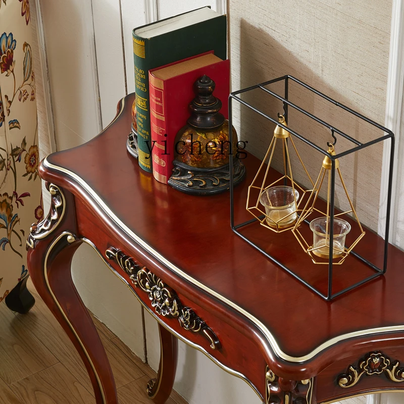 

Pure Solid Wood European Style Entryway Table with Drawers Antique Carved Entryway Console Living Room Sofa Side Table