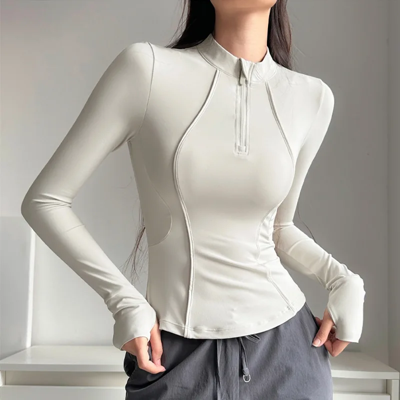 

Women's Tight-Fit Yoga Sportswear Long Sleeve Half Zip Running Training Fitness Clothes Polyester Fiber Dry Quick Sport T-Shirt