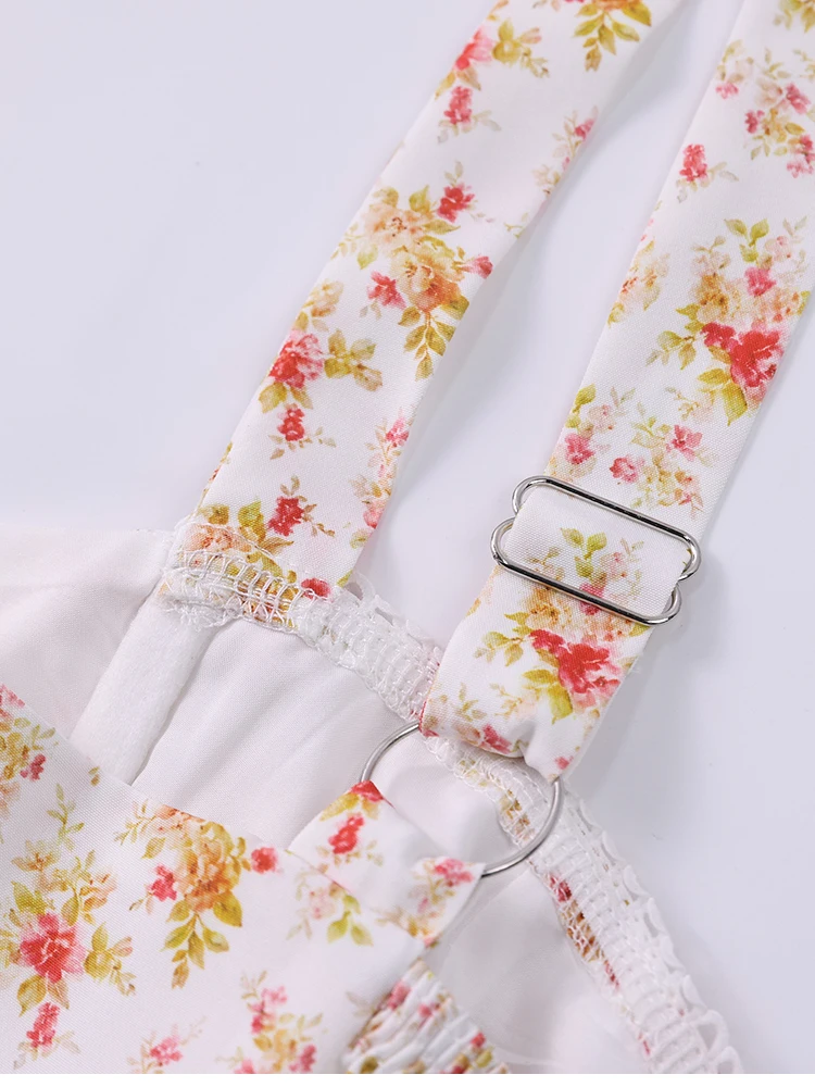 NewAsia Damenkleid mit Blumenmuster, Trägern, A-Linie, sexy hohem Schlitz, rückenfrei, zarten Ausschnitten, Sommerkleid für Party, Strand und Urlaub. – Detail 30