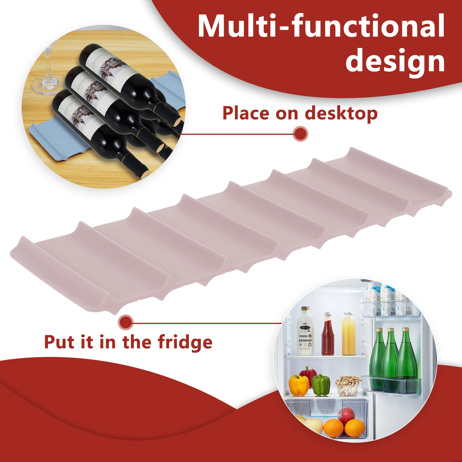 2Pcs Wine Mat Fridge Silicone Beverage Mat Stackable Wine Soda Can Organizer Mat Bottle Storage Rack Kitchen Gadget Accessories