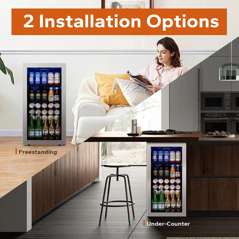 Ca'Lefort Freestanding Beverage Refrigerator Cooler - 95-121 Can Mini Fridge with Glass Door, Ideal for Versatile Use in Home