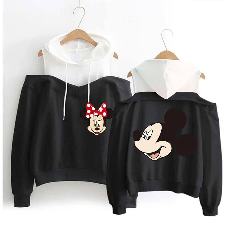 Y2k Hoodies Minnie Disney Hoodie Off Shoulder Mickey Mouse Women Sweatshirt Kids Boys Girls Harajuku Streetwear Clothes