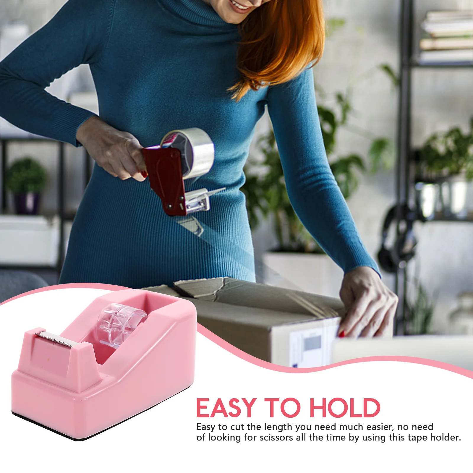 

Macaron Color Small Tape Dispenser Pink Desktop Office Supplies Cute Tape Easy Acute Blade Practical Convenient