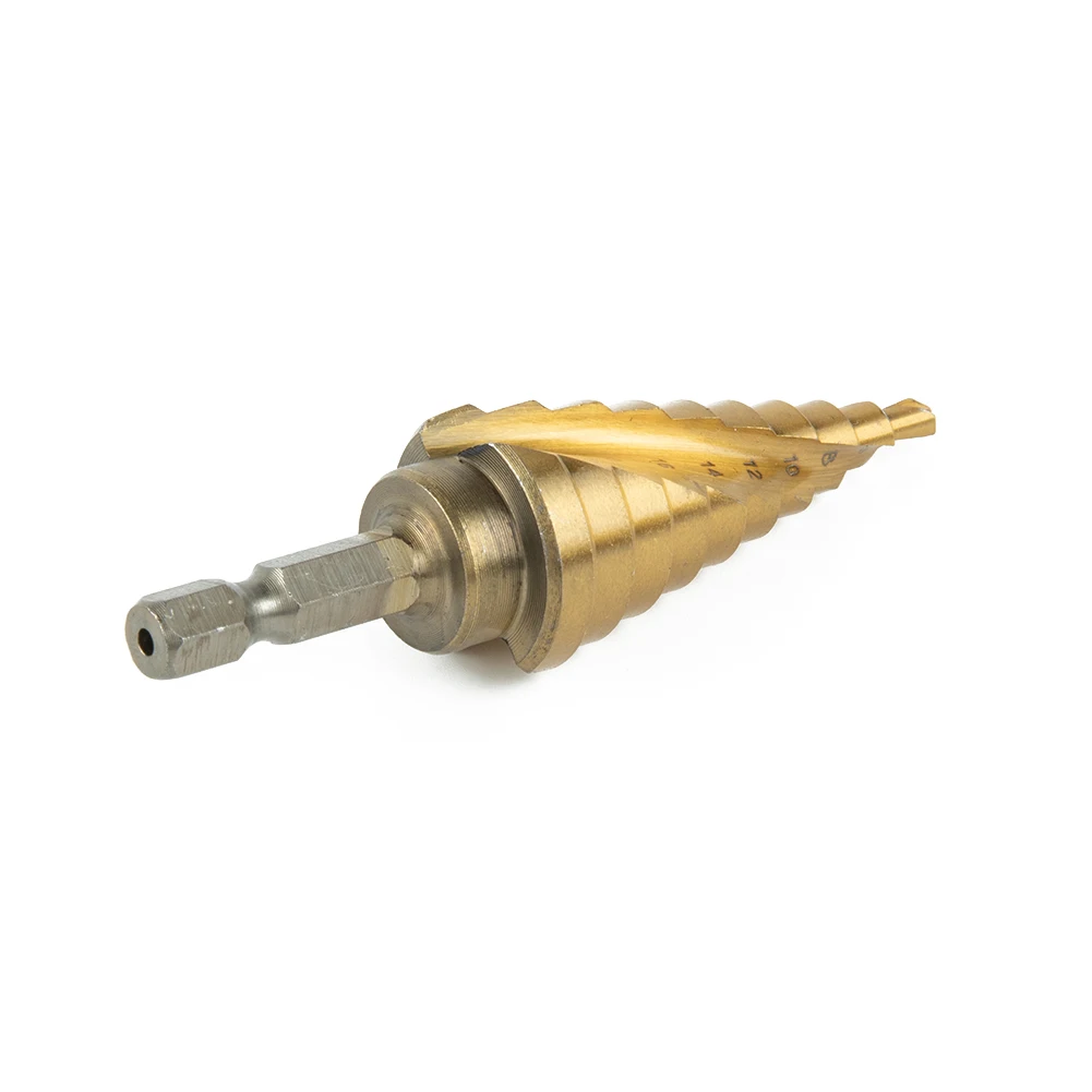 

Part Step Drill Bit HSS Spiral Fluted Step Cone Titanium Coated Wood 4-22mm Drill Bit Insulation Boards Replacement