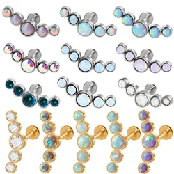 1PC Surgical Steel Gold Plated Five Opal Gem Ear Tragus Cartilage Helix Flat Base Earring Stud Fashion Lobe Piercing Jewelry 16G