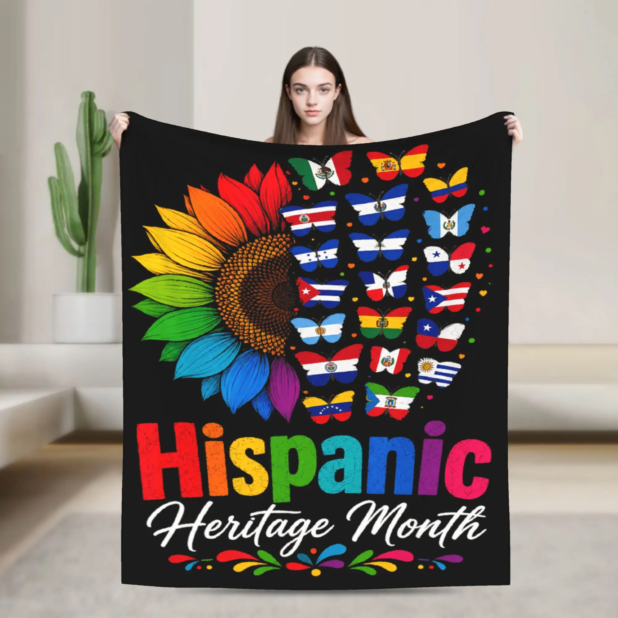 Hispanic Heritage Month Sunflower Hispanic Countries Flags Warm Blankets  Pattern Picnic Throw Blanket Couch Bed Bedspread Cover