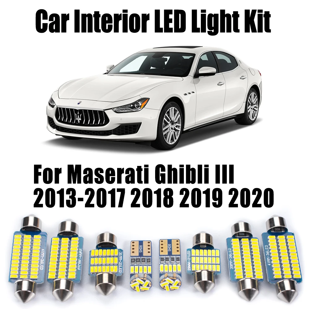 

16 шт. для Maserati Ghibli III 2013-2017 2018 2019 2020 светодиодные лампы для чтения в салоне, купольный светильник для багажника, комплект автомобильного освещения, аксессуары