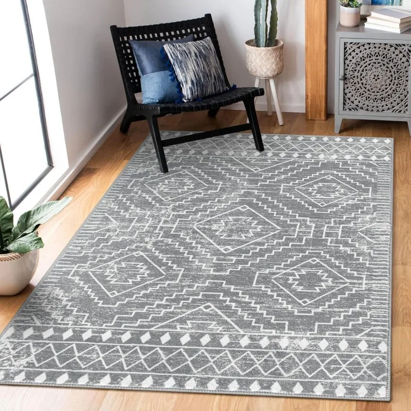 

VIKAMA Moroccan Geometric Rugs - Non-slip and Washable Decorative Floor Mats for Living Rooms and Bedrooms - Home Decor