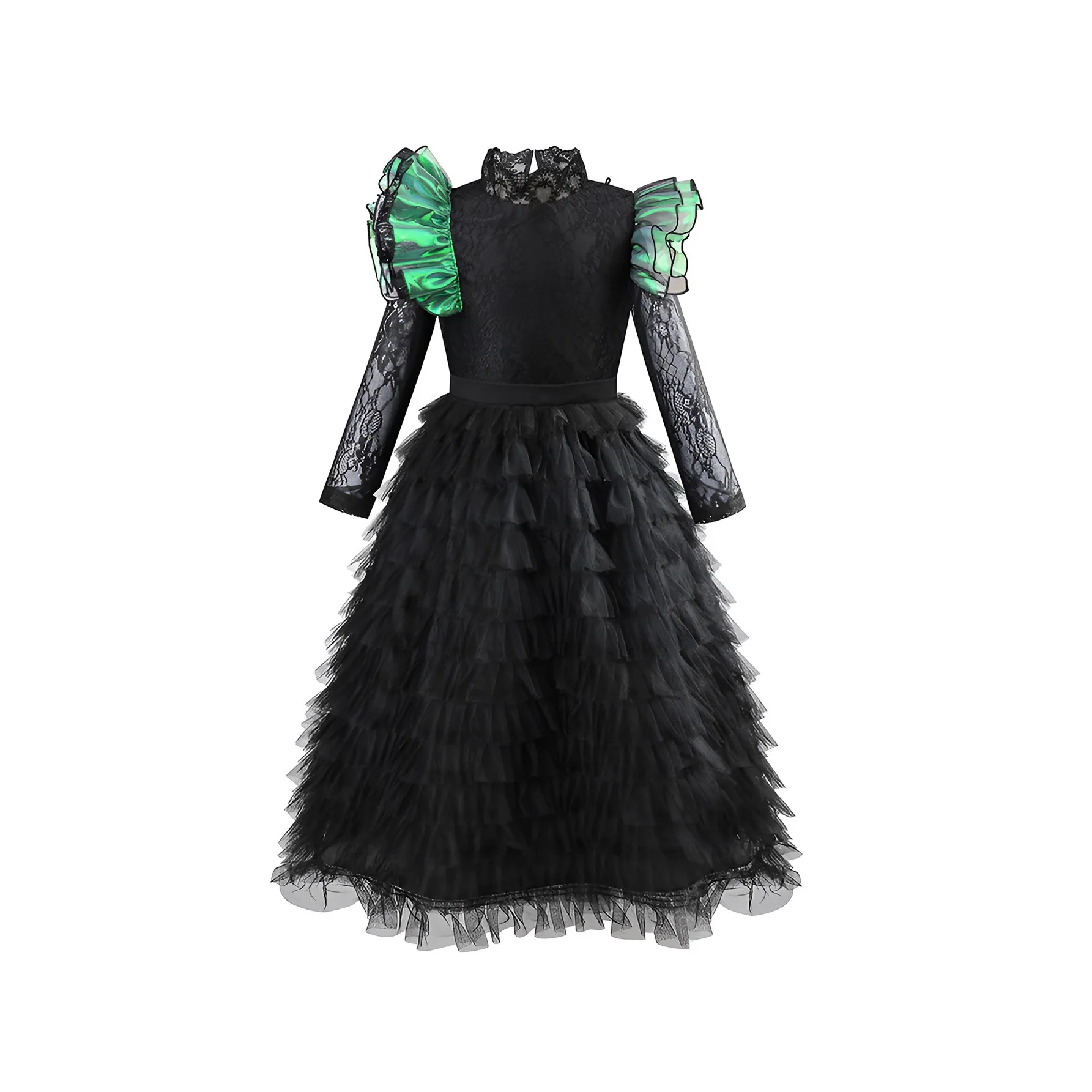 

Halloween Witch Cosplay Black Lace Long Dress Halloween Party Costume for Kid