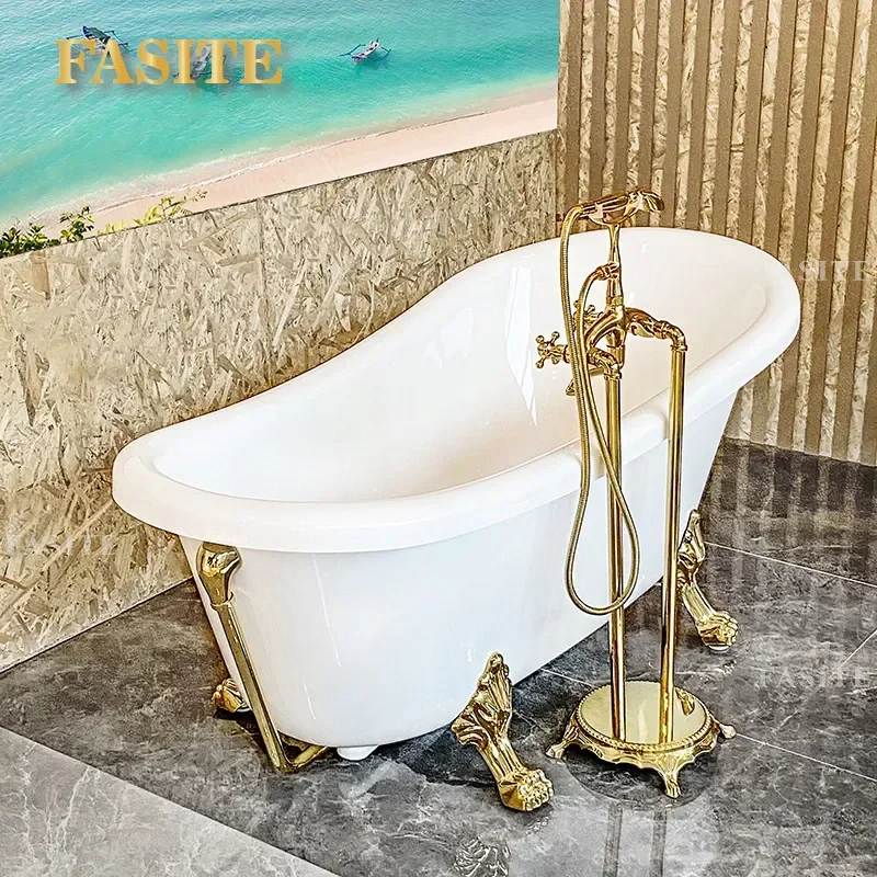 For 1.5m 1.7m Acrylic Freestanding Bathtub Classical Clawfoot Soaking Tub Independent Household Bathroom Spa Tank Elegant