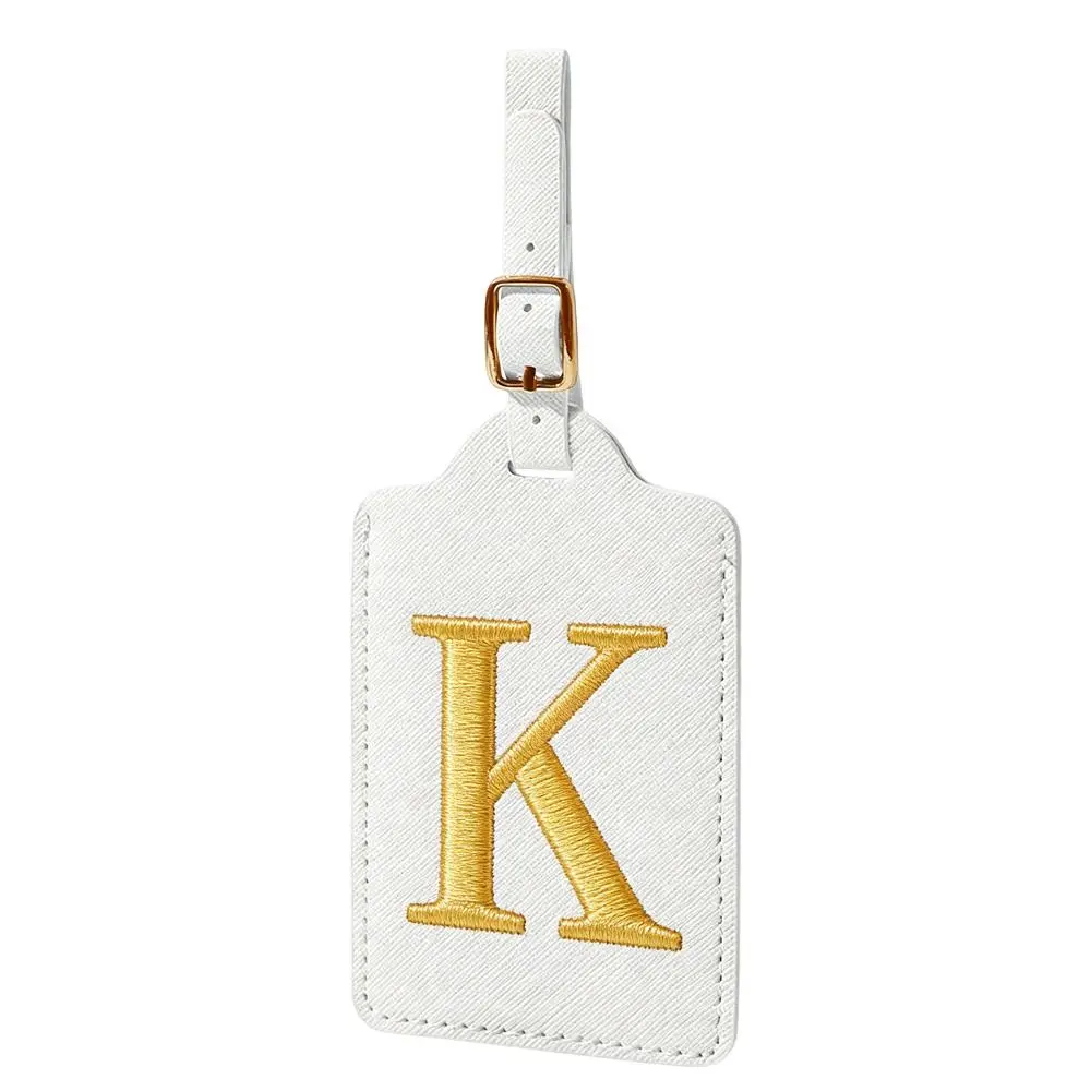 PU Leather Material Luggage Tag Privacy Flap Design Embroidered Letters Luggage Identification Tool Name Card Slot A-Z Letters