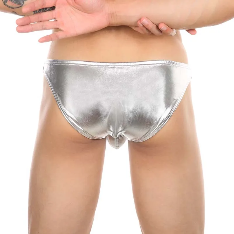 Men's Sexy Low Rise PU Tight Thong Jockstrap Faux Leather G-String U Convex Pouch Panties Patent Leather Traceless Lingerie