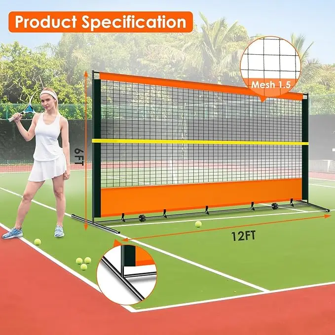 FSports 12ft X 6ft Rebounder Net Indoor/Outdoor Tennis Racquet Sports Ball Pickleball Training Backboard Tennis Court Equipment