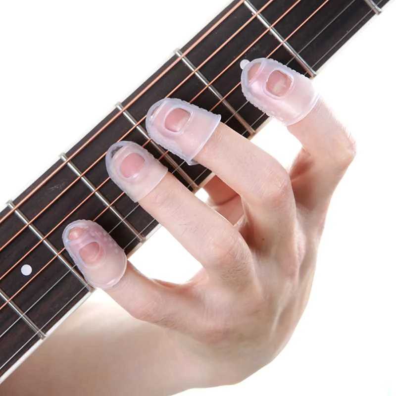 Transparent Blue Color 4Pcs/Set Silicone Finger Guards Guitar Fingertip Protectors For Ukulele Guitar S M L  Acoustic Guitar