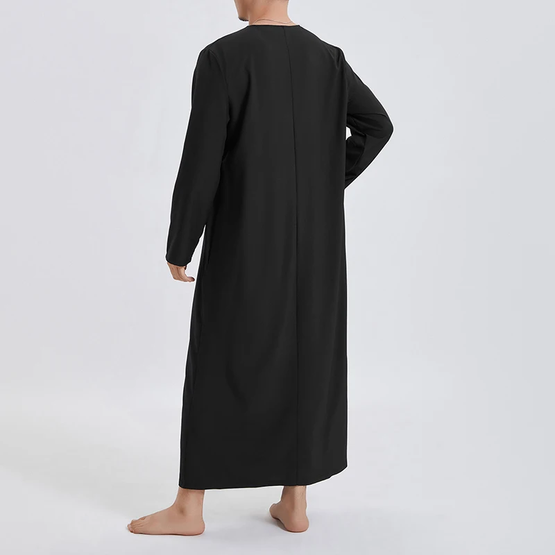 Men Kaftan Arabic Thobe Loose Solid Color Long Sleeve Nightshirt Nightgown Sleepwear Middle Eastern Clothing