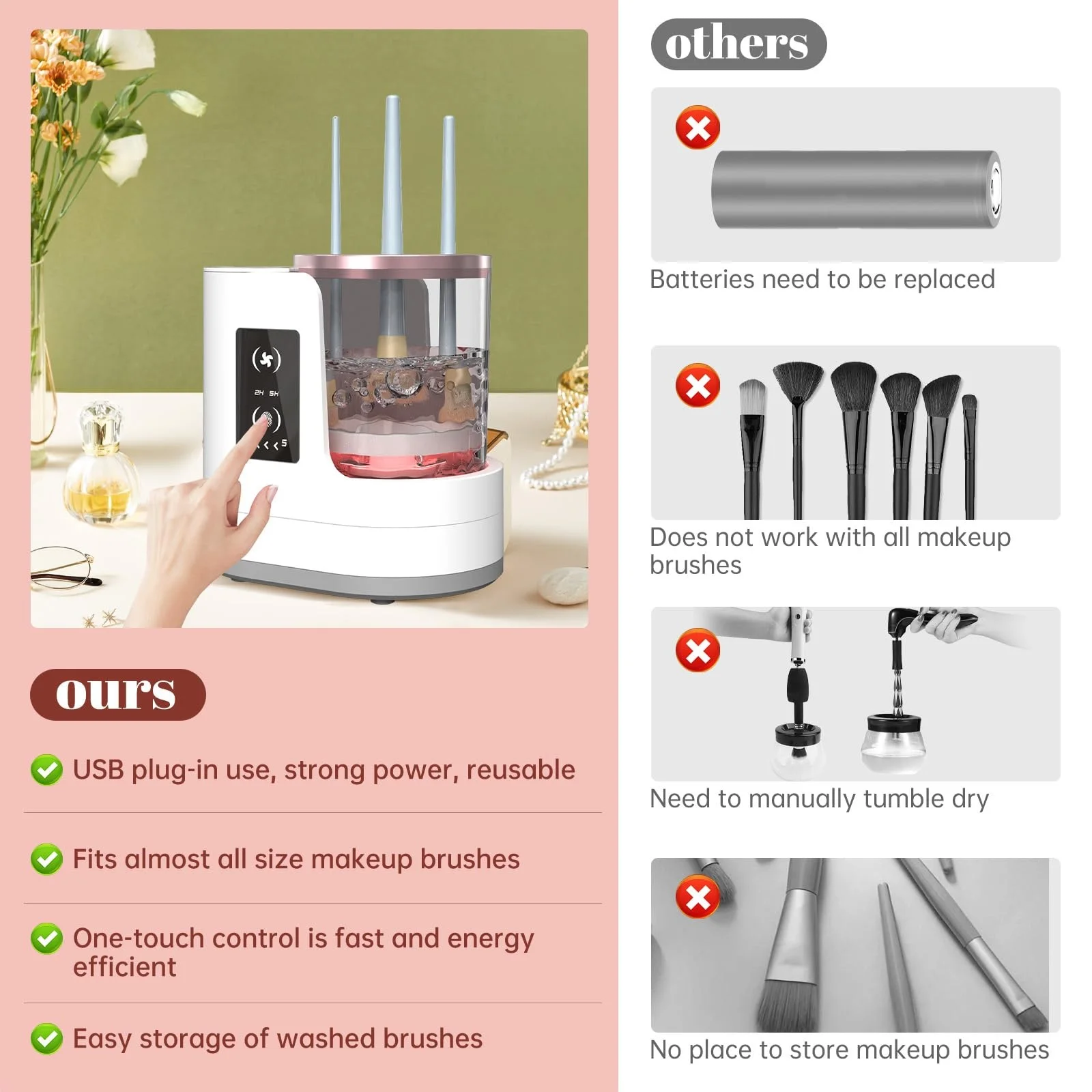 Portable Electric Makeup Brush Cleaner Machine With Makeup Brush Dryer-Holder  Automatic USB Cosmetic Brushes Cleaner Tool