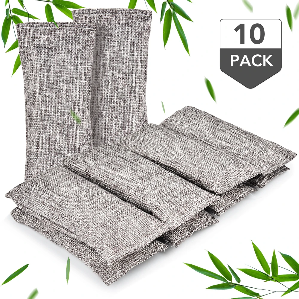 10 Packs Natural Air Purifying Bag Shoe Deodorizer and Odor Eliminator Natural Activated Bamboo Charcoal Non-Toxic Home and Car