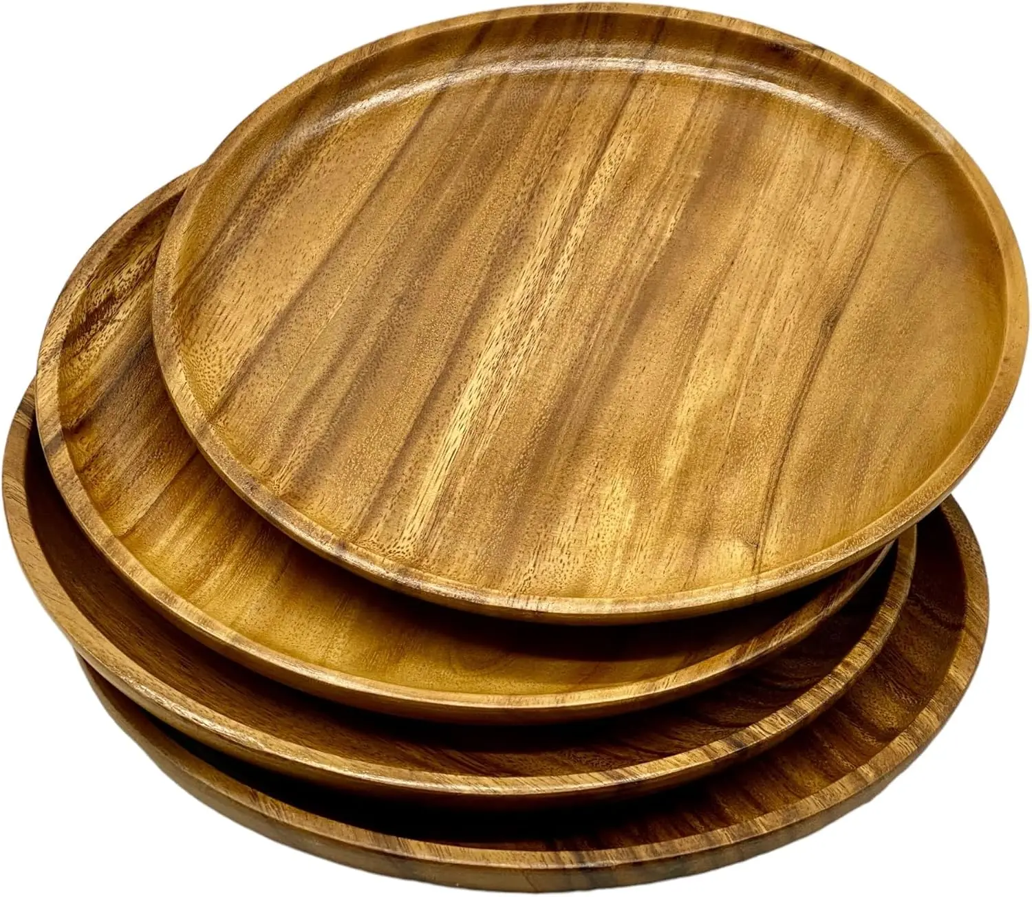 

Wooden Plates, Set of 4 Servers, 12” Round, Handcrafted Acacia Hardwood, Versatile Durable Sustainable Tableware for Dinner