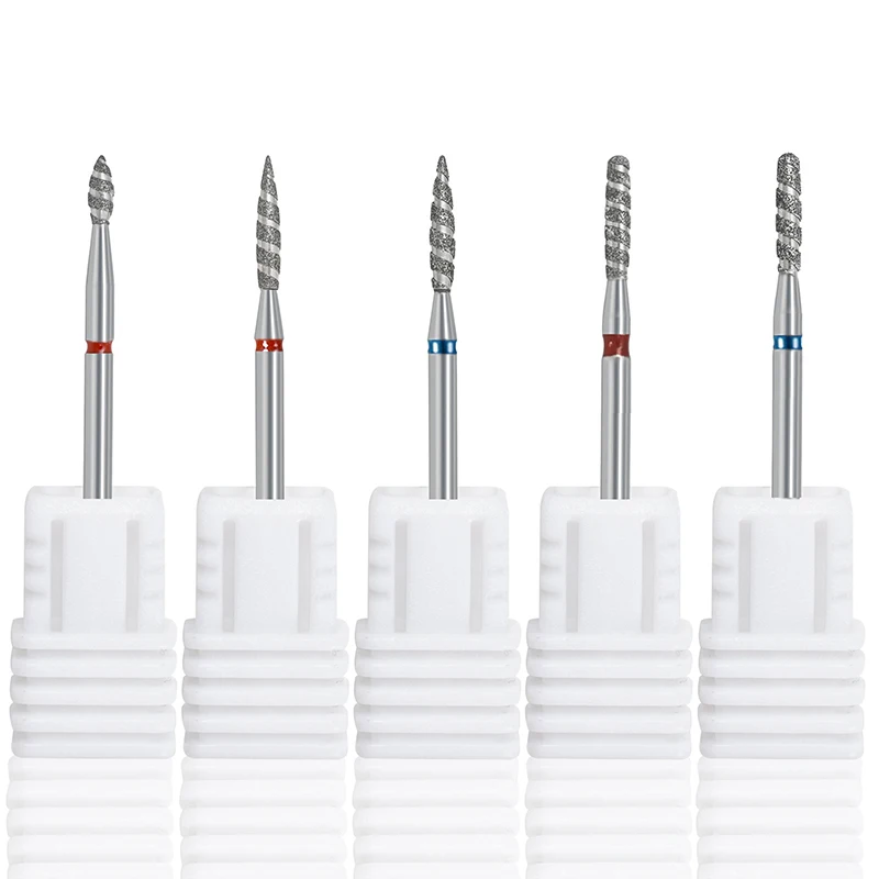 Punte per unghie diamantate Tornado Flame Cuticle Drill Bit Manicure Cutter Rotary Burr Drill accessori Spiral Nail Polishing Mills Tool