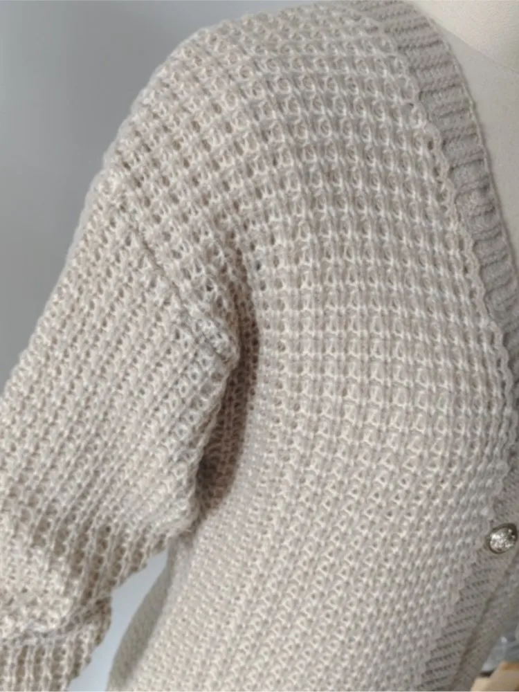 Outono e inverno com decote em v cardigan camisola jaqueta feminina elegante solto lã grossa bloco de cor de manga comprida malhas exterior topo