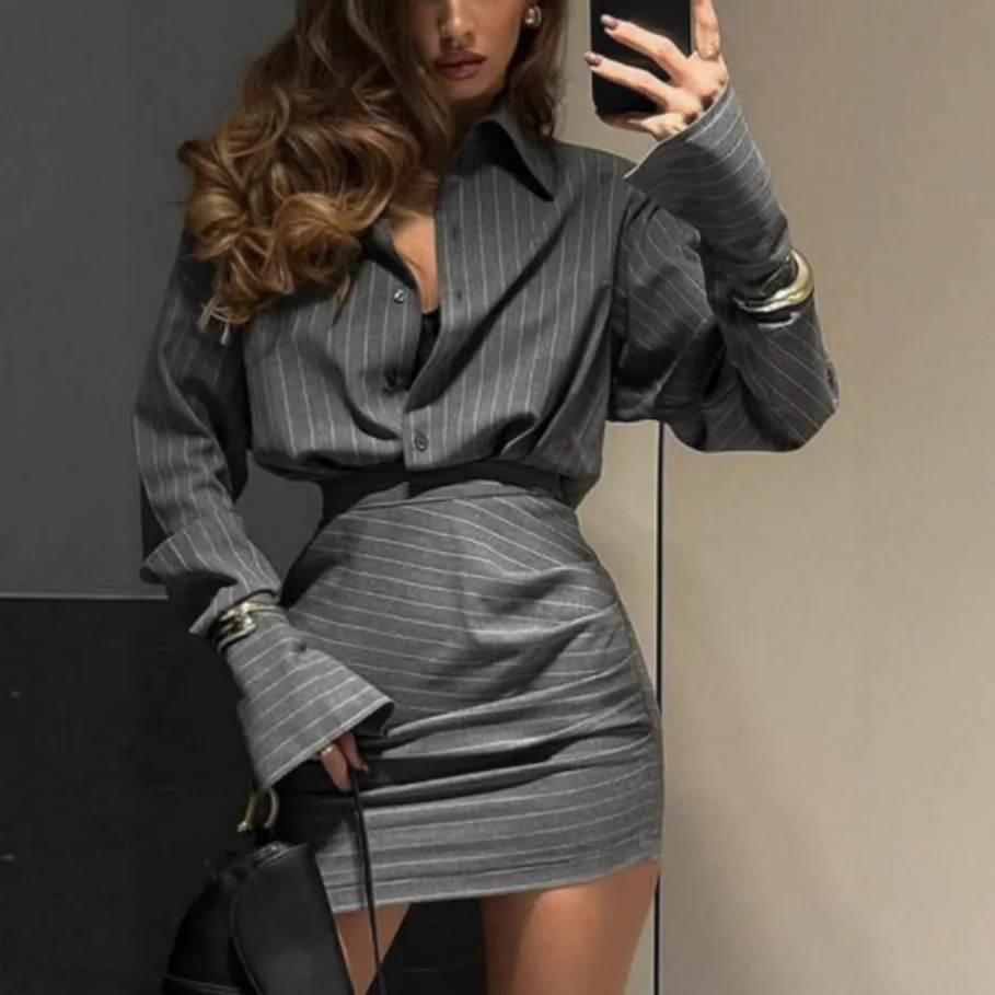 Striped Top and Skirt Matching Set Spring Summer Casual Women Two Piece Outfit