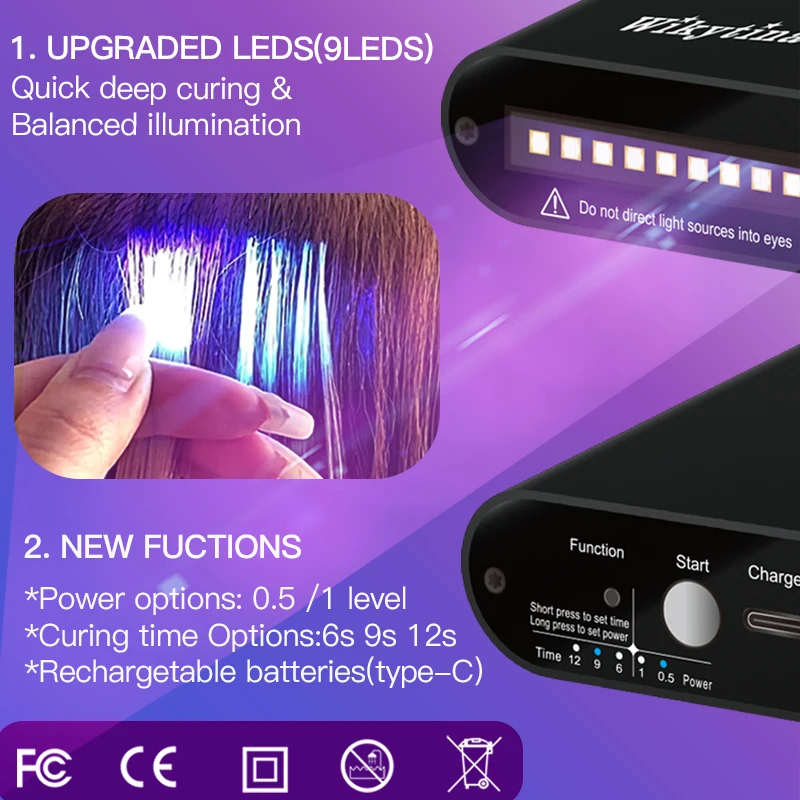 مجموعة وصلات الشعر المضيئة بالأشعة فوق البنفسجية على شكل حرف V من كومبو، مجموعة أدوات ويكيتينا، آلة إزالة الغراء بالأشعة فوق البنفسجية تدوم طويلاً - أدوات تصفيف الصالون غير مرئية