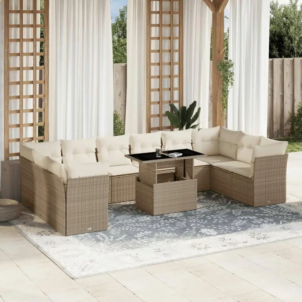 

Beige PE Rattan Large Modular Garden Sofa Set Outdoor Furniture Comfortable Seating Arrangement