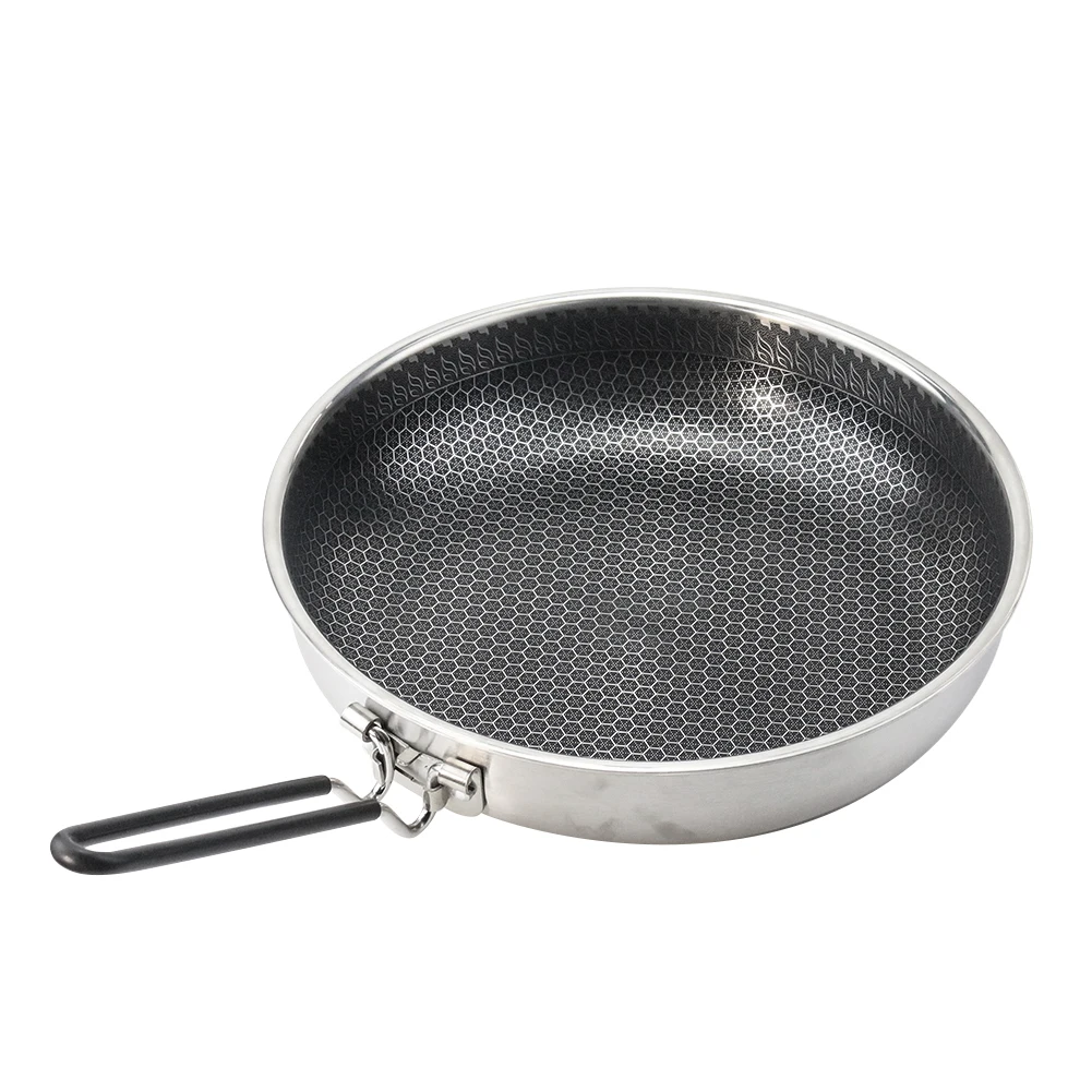 

Stainless Steel Honeycomb Non-Stick Pan Folding Handle Wok Frying Pan Picnic Camping Equipment Outdoor Kitchen Cookware