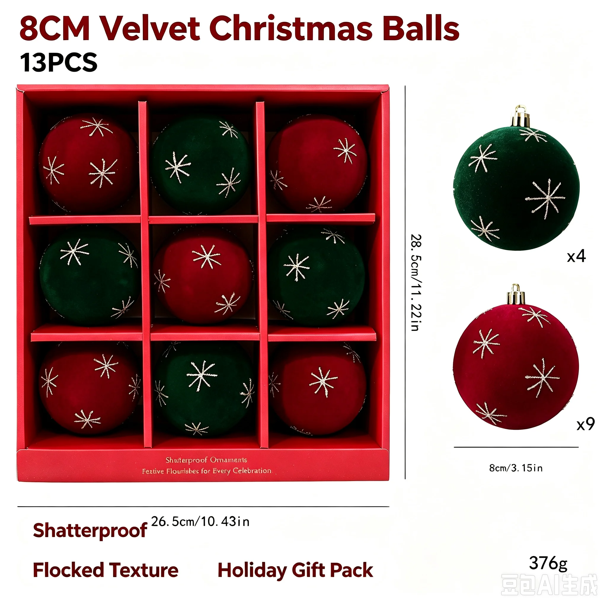 Hot Sale Velvet Painted Christmas Ball Ornaments Flocked Electroplated Painted Xmas Hanging Balls Holiday Decor & Gifts