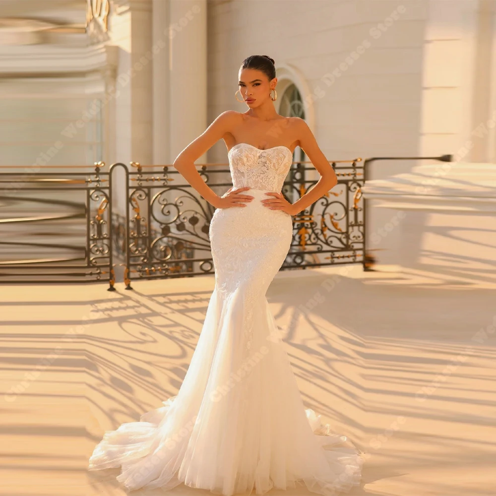 

2025 Sweetheart Collar Tulle Wedding Dresses For Women Elegant Mermaid Bride Gowns Princess Banquet Vestidos De Novia Customized