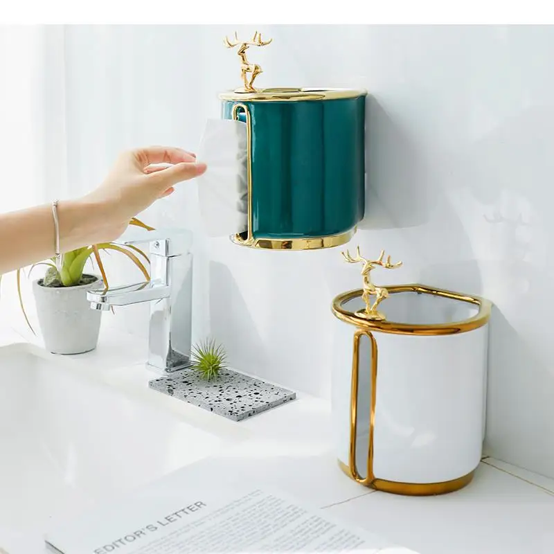 

Ceramic Paper Towel Holder Wall Mounted Napkin Toilet Storage Rack Home Deer Shape Decorative Tissue Bathroom Shelves