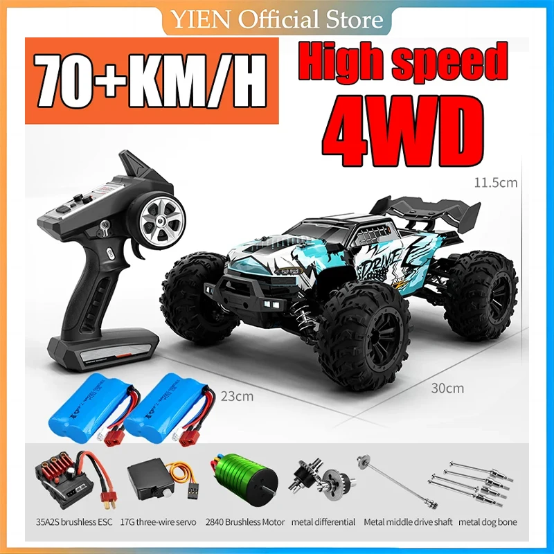 

Rc Car Off Road 4x4 High Speed 70KM/H Remote Control Car with LED Headlight Brushless 4WD 1/16 Monster Truck Toys for Boys Gift