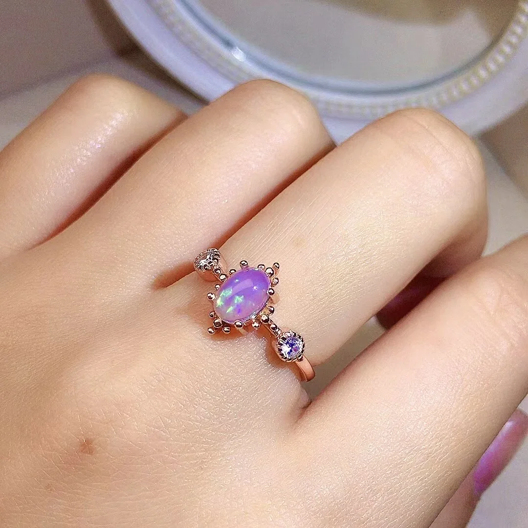 

Vintage Sterling Silver Opal Ring for Daily Wear 5mm*7mm 100% Natural Opal Silver Ring Brithday Gift for Woman