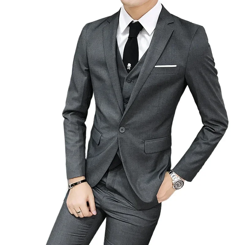 Suit  Fashionable and formal outdoor gentleman solid-color men's business wedding hosting banquets casual and fitted gentle suit