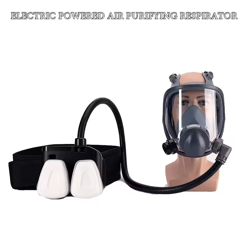 Electric Powered Air Purifying 6800 Full Face Dust Gas Mask Chemical Respirator Dual Filters For Industrial Spraying Work Safety