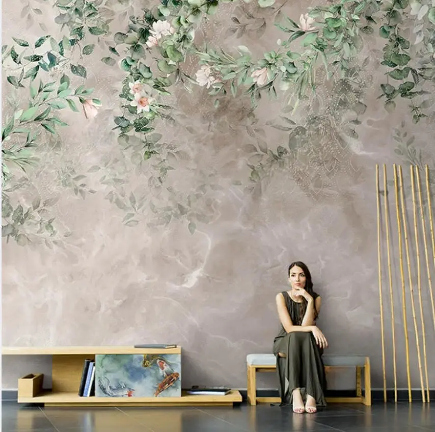 French retro Flower oil painting American-style plant vines wallpaper home decoration customizable size living room mural