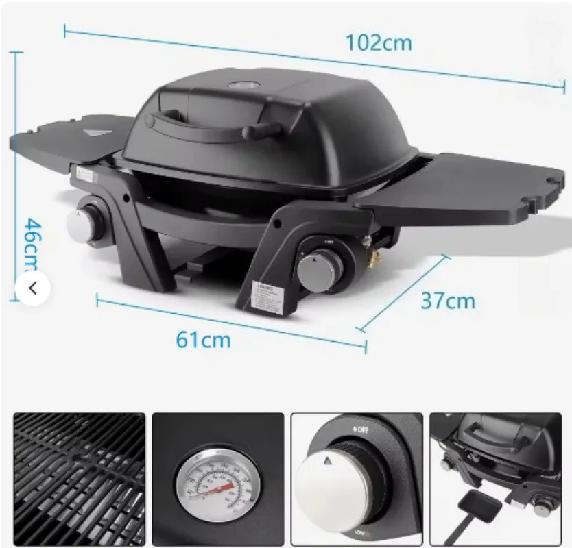 Portable Dual Burner Gas Grill for Outdoor Cooking, Foldable Side Shelves, Compact Propane BBQ Grill for Camping Picnic Backyad