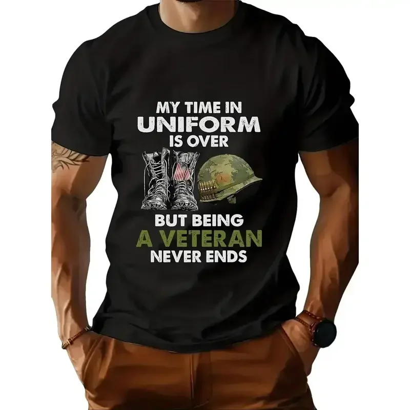 Veteran Uniform Graphic T-Shirt, My Time in Uniform Is Over Military Pride Tee