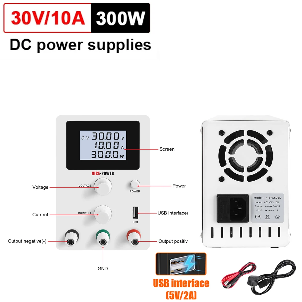 

Nice-power Switching Regulated Laboratory Repair Adjustable Bench Variable USB Laboratory Equipment Dc Power Supply 30V 10A