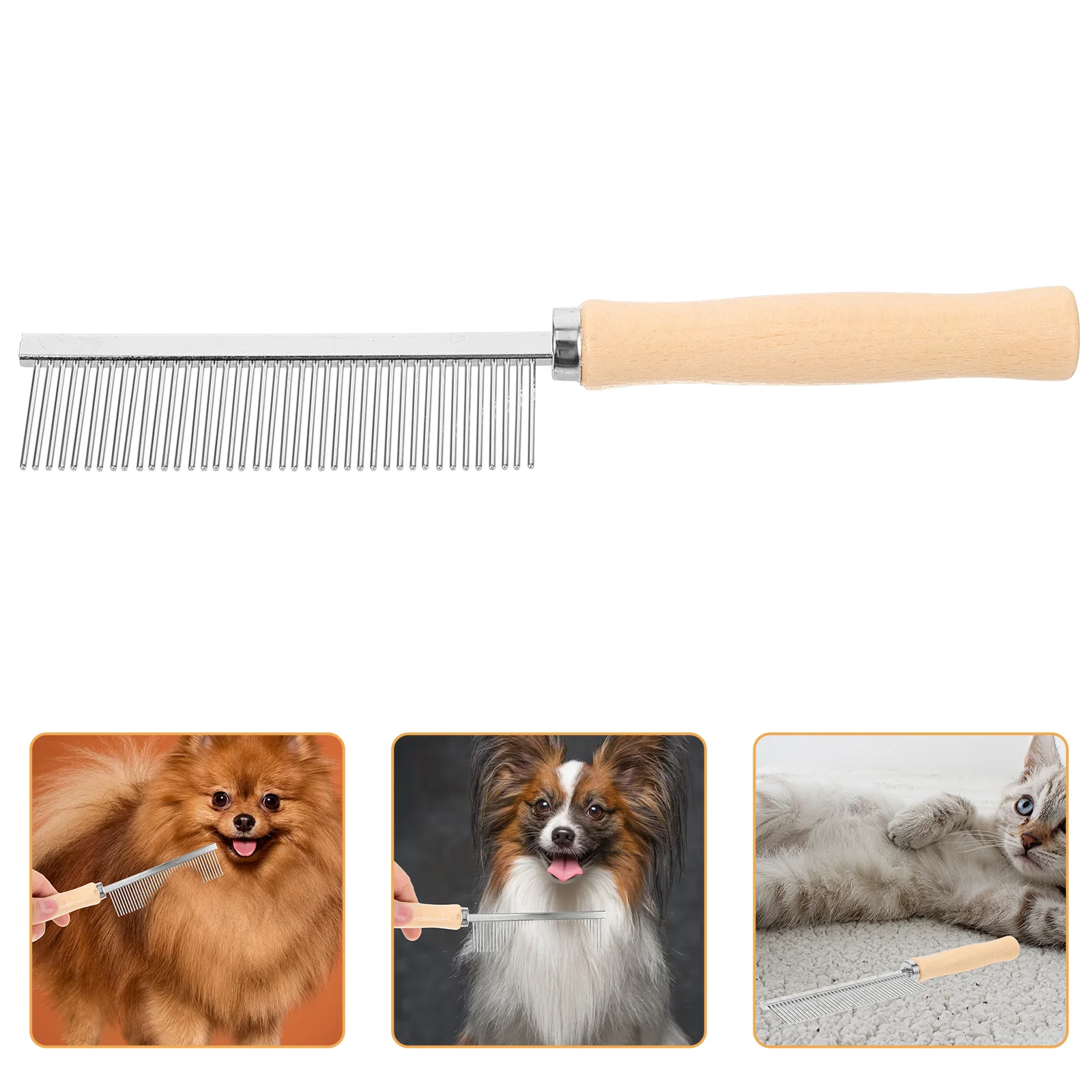 

Pet Cat Comb Wooden Handle Single Row Combing Smoothing for Shedding Kitten Hair Dematting Cats